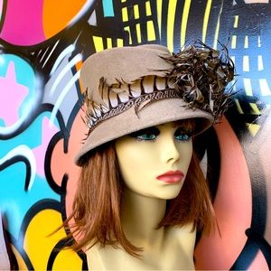 Philip Treacy Fall/Winter neutral hat with Feather flower and detailing